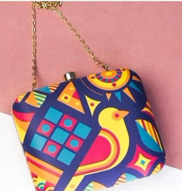 Color Symphony Printed Chain Clutch