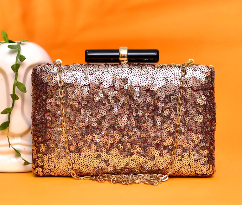 Rose Gold Sequins Minaudiere Party Clutch