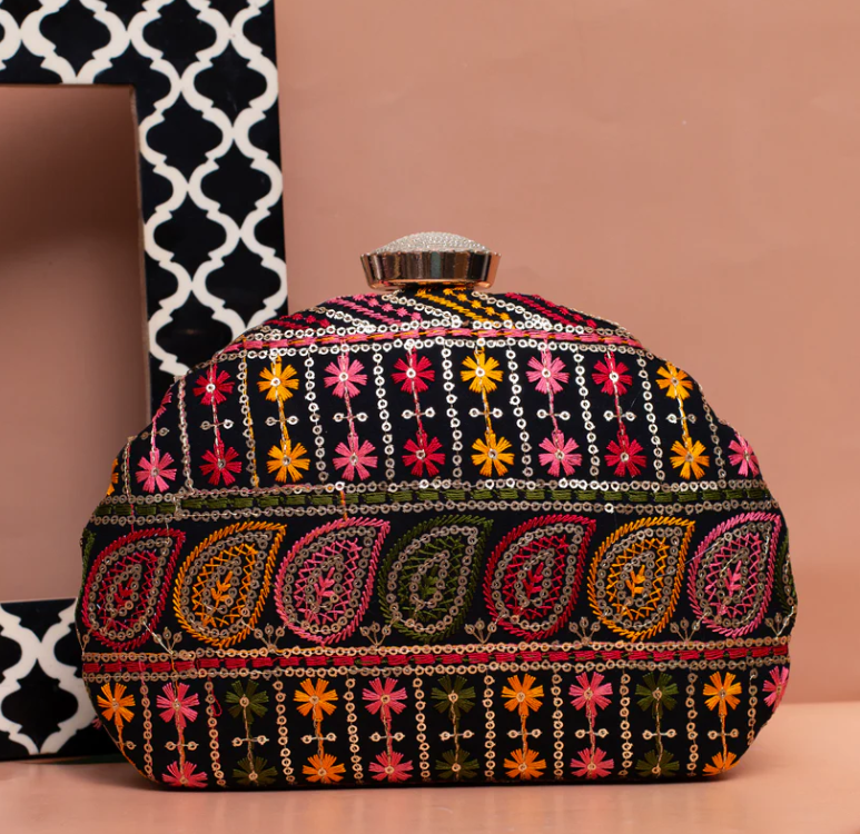 MultiColored Sequins Embroiderry Minaudiere Party Clutch