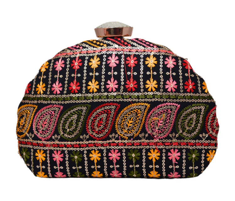 MultiColored Sequins Embroiderry Minaudiere Party Clutch view 3