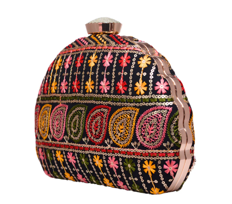 MultiColored Sequins Embroiderry Minaudiere Party Clutch view 4