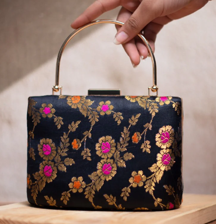 Golden & Black Brocade Party Clutch
