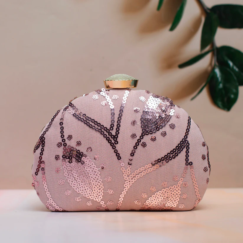 Peach Leaf Embellished Minaudiere Party Clutch