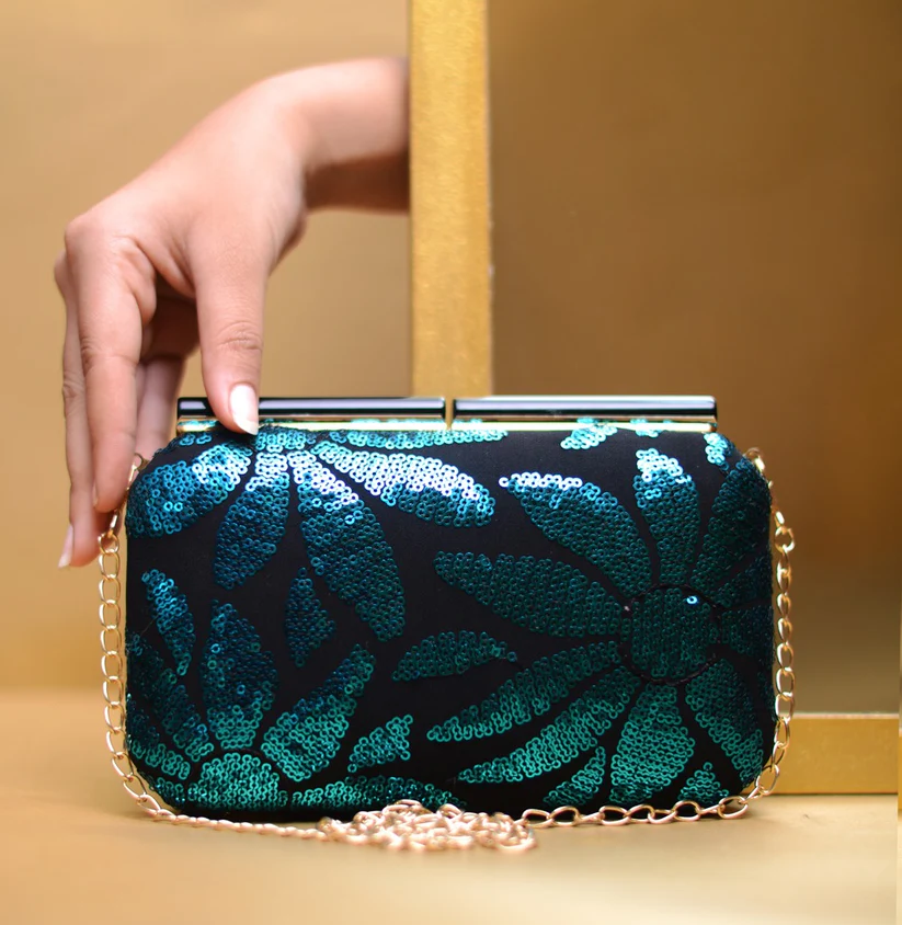 Black & Blue Embellished Minaudiere Party Clutch