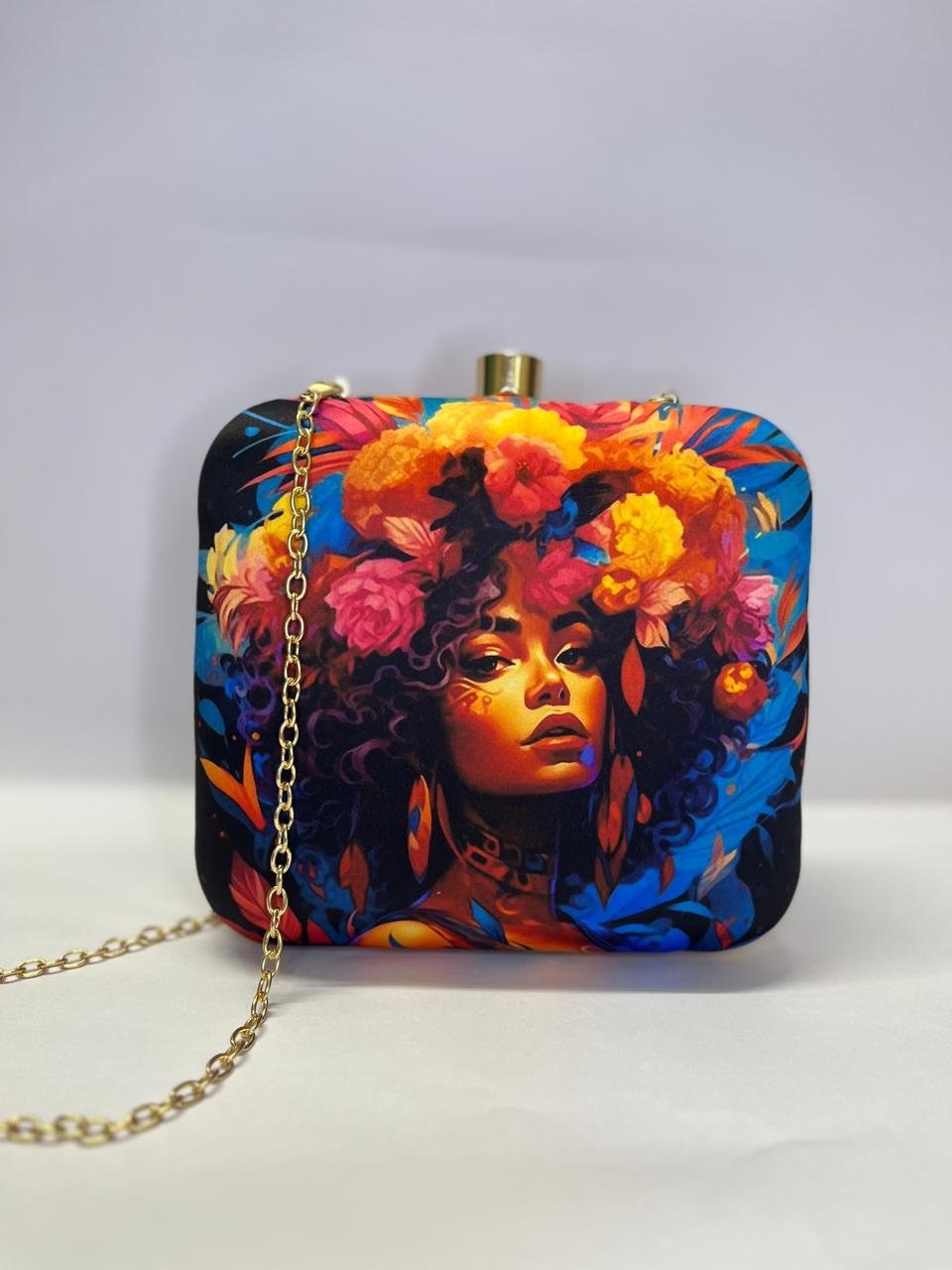 Aurora Bloom Printed Chain Clutch