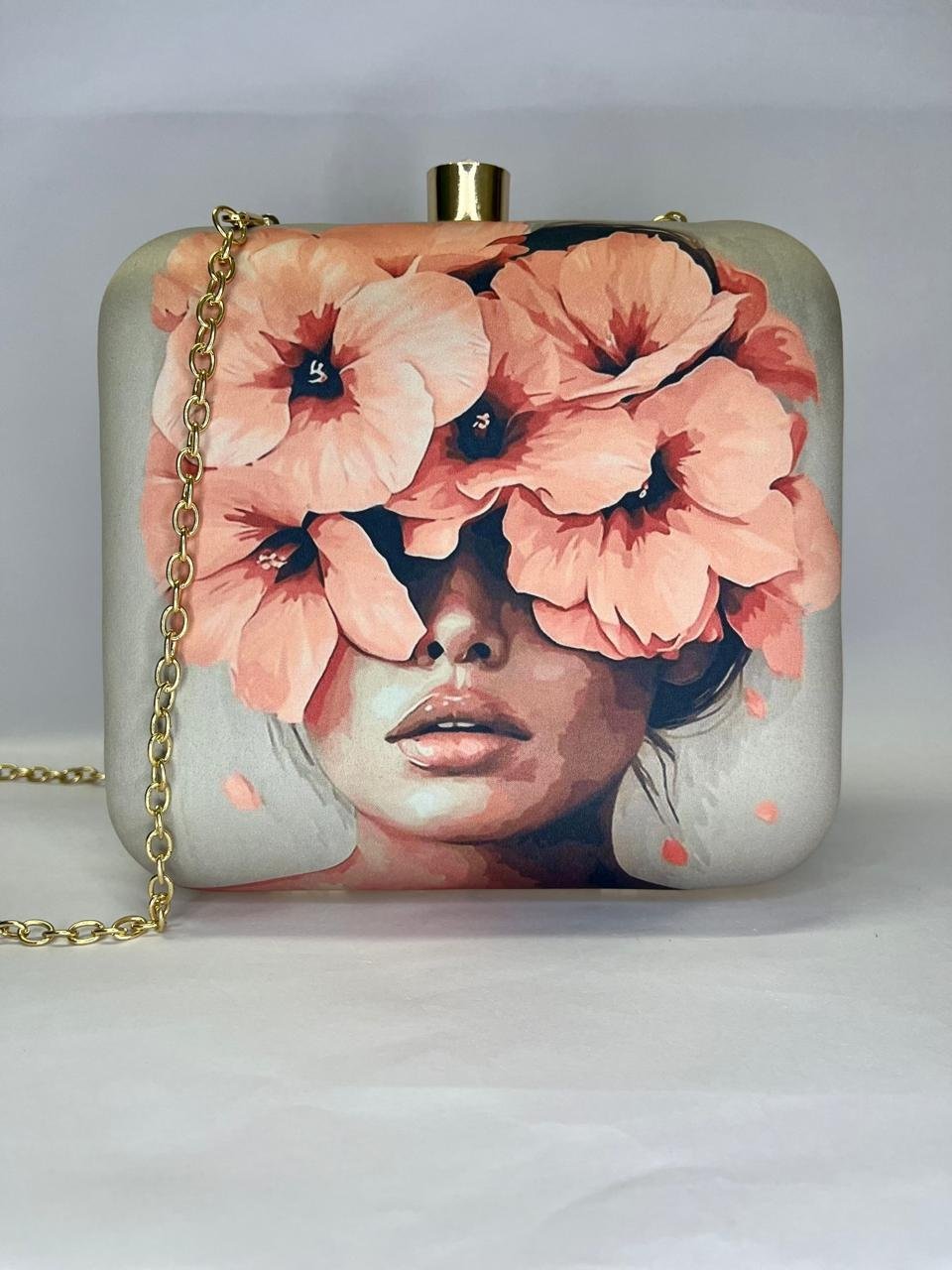 Ethereal Blossom Printed Chain Clutch