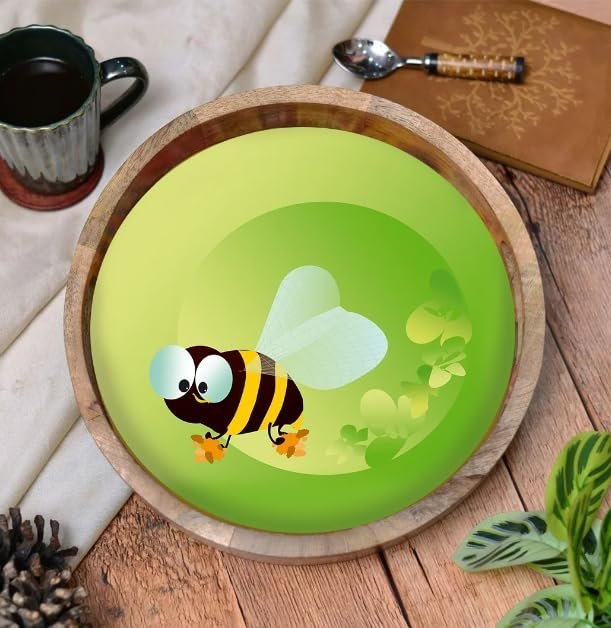 Green Honey Bee Decorative Wooden Tray