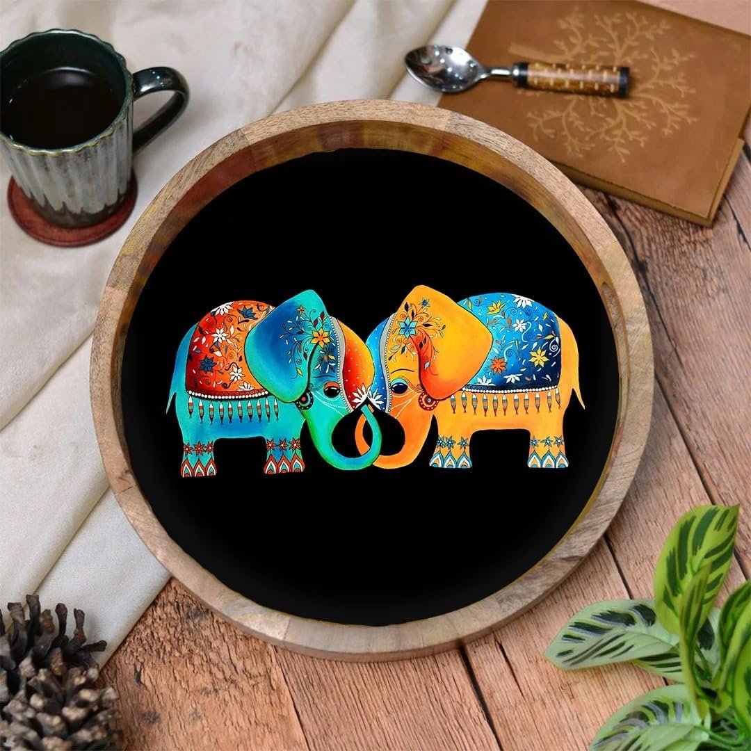 Vibrant Elephant Duo Decorative Tray