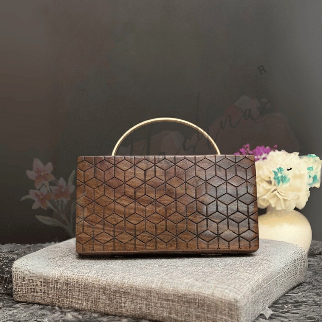 Zyra Geometric Wooden Clutch