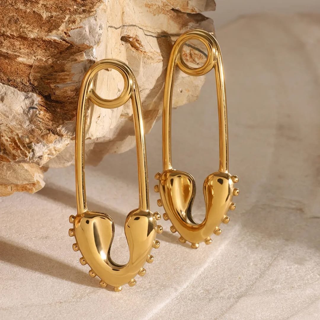 Golden Pin Heart Earrings