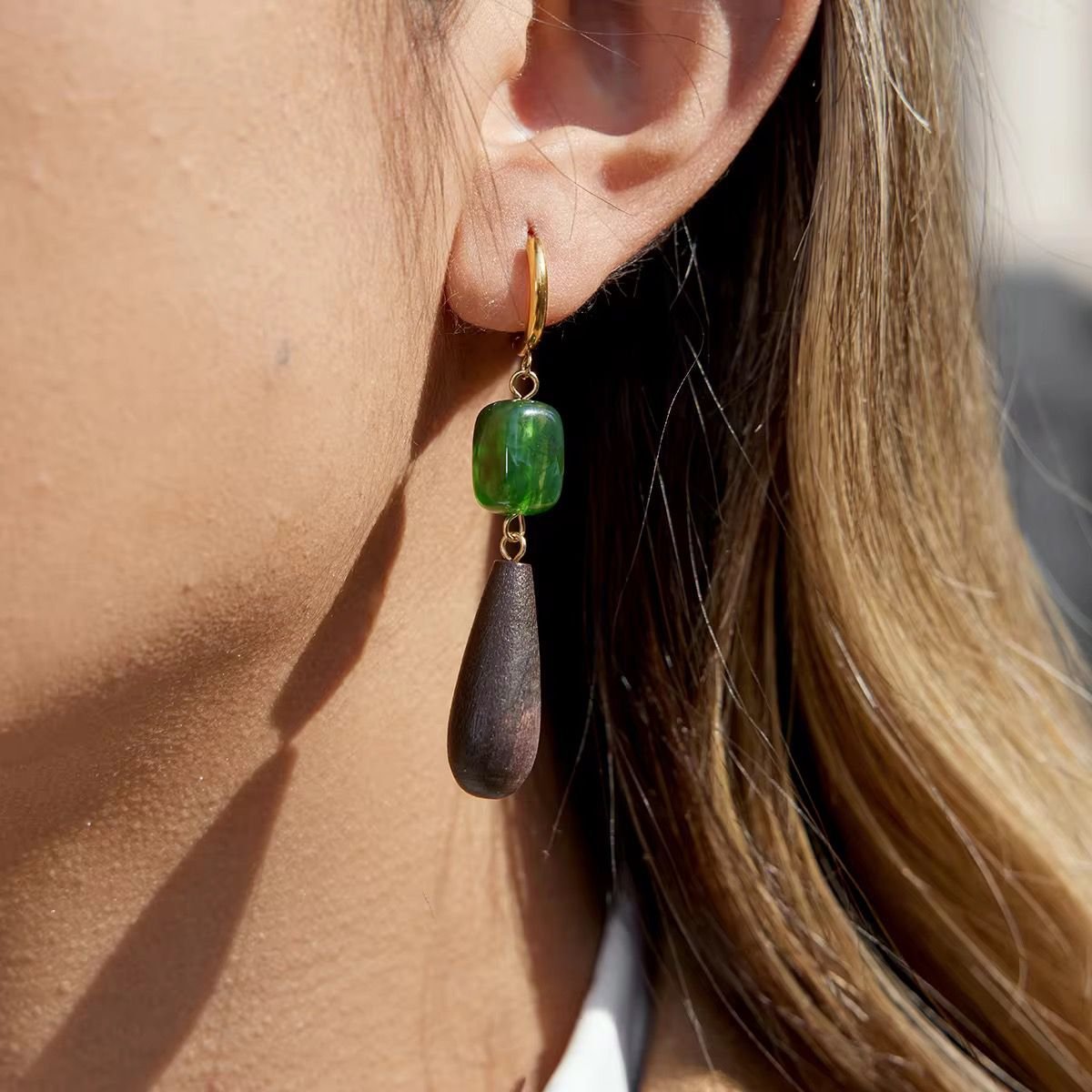 Jade Wood Drop Earrings