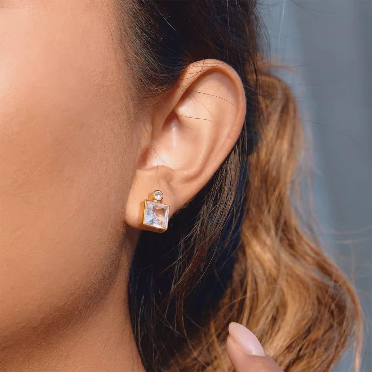 Gold Square Crystal Studs