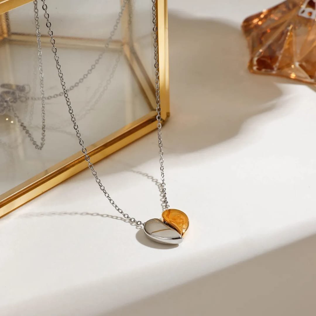 Dual Tone Heart Pendant Necklace