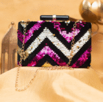 Pink & Golden Velvet Embellished Minaudiere Party Clutch