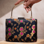 golden and black brocade party clutch