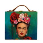 suitcase clutch green colour with an woman's face