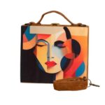 suitcase clutch black colour with belt