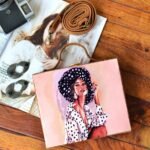 suitcase clutch orange colour top view