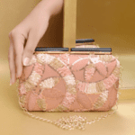 Peach Embellished Minaudiere Party Clutch