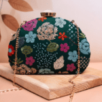 Green Embellished Embroidered Minaudiere Party Clutch