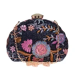 Multicolored Thread Embroidery Minaudiere Party Clutch - Image 3