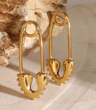 golden pin heart earrings