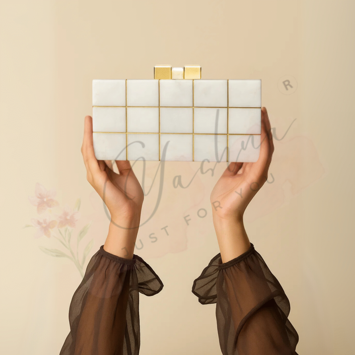 Ivory Luxe Grid Clutch - Image 1
