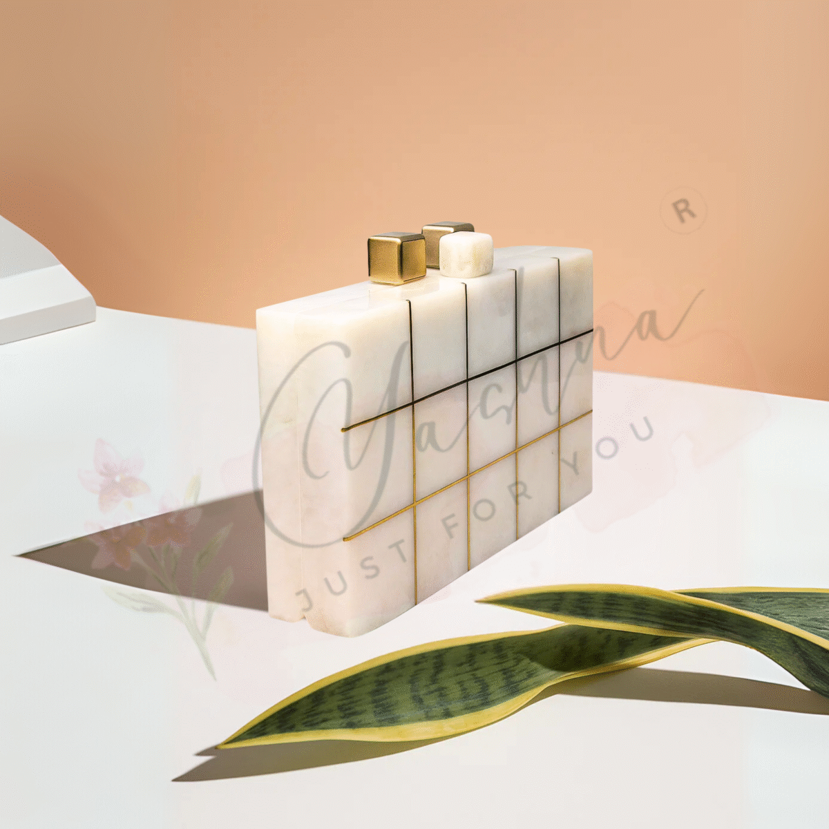 Ivory Luxe Grid Clutch - Image 2