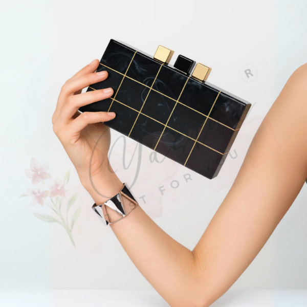 Noir Luxe Grid Clutch