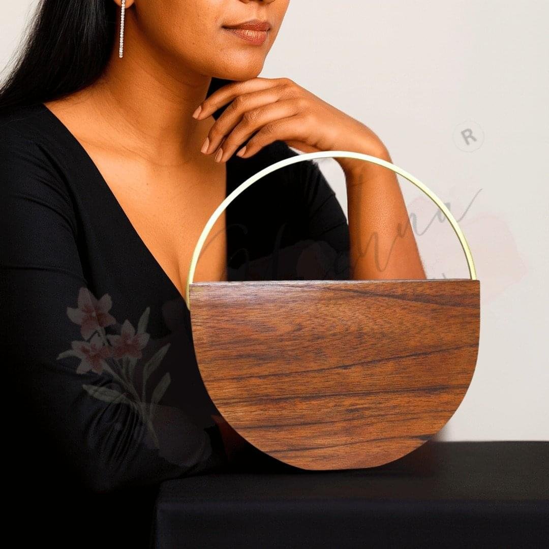 crescent charm clutch handcrafted wooden crescent bag india yashna crafts